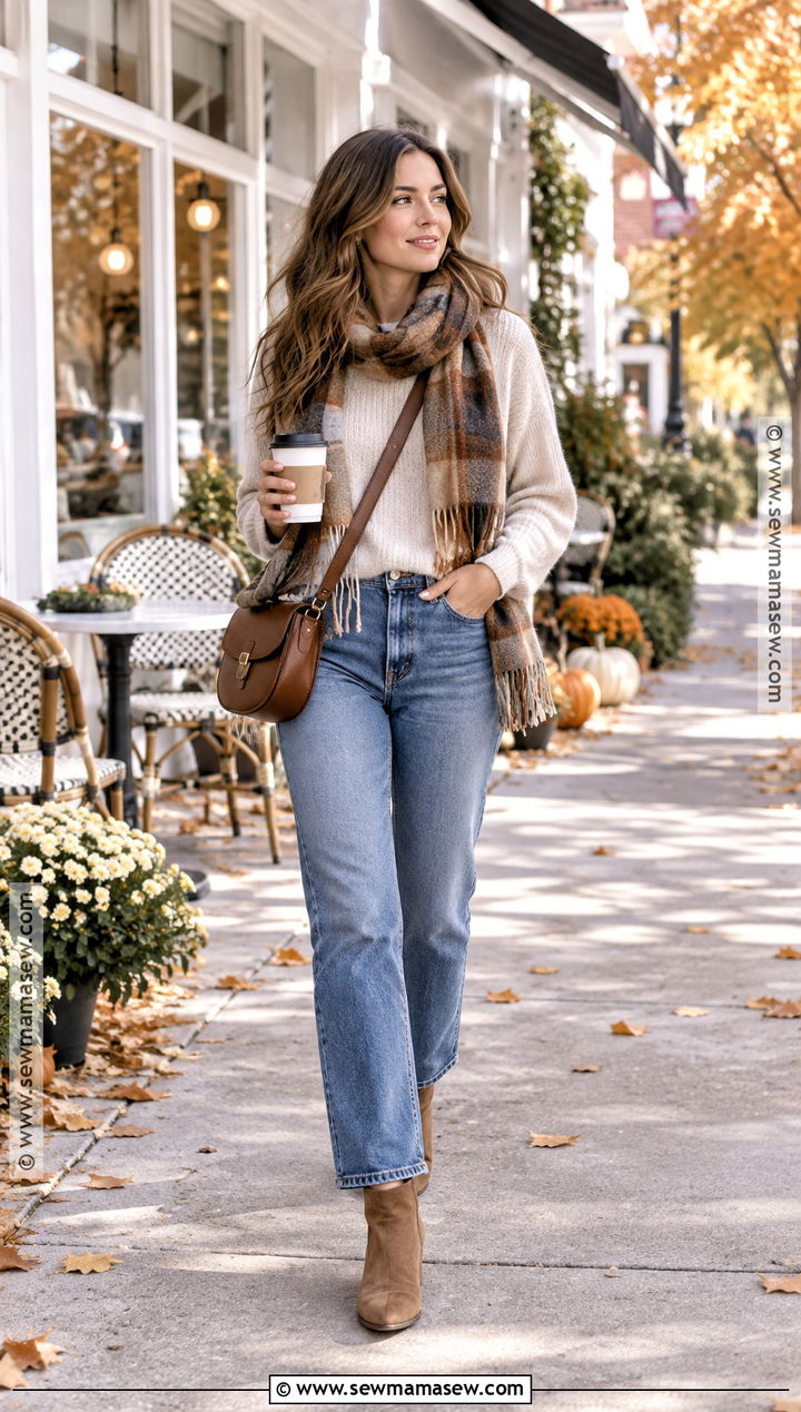 Autumn Sweater And Straight Leg Jeans Outfit - 25 autumn look ideas