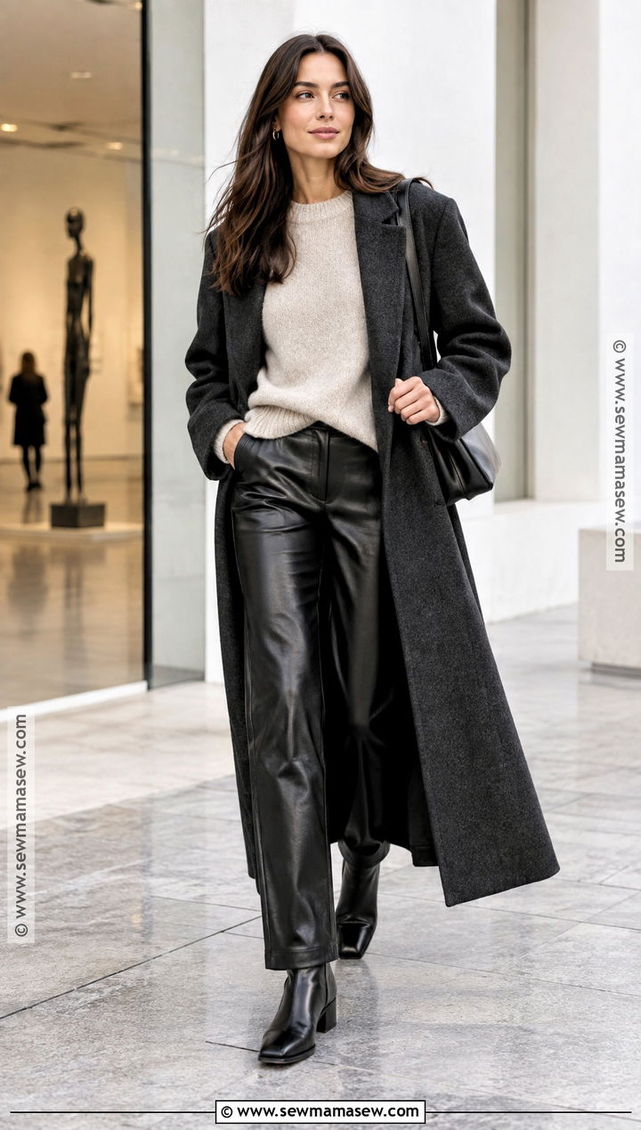 Autumn Sweater Outfit With Leather Pants - 30 autumn fashion ideas