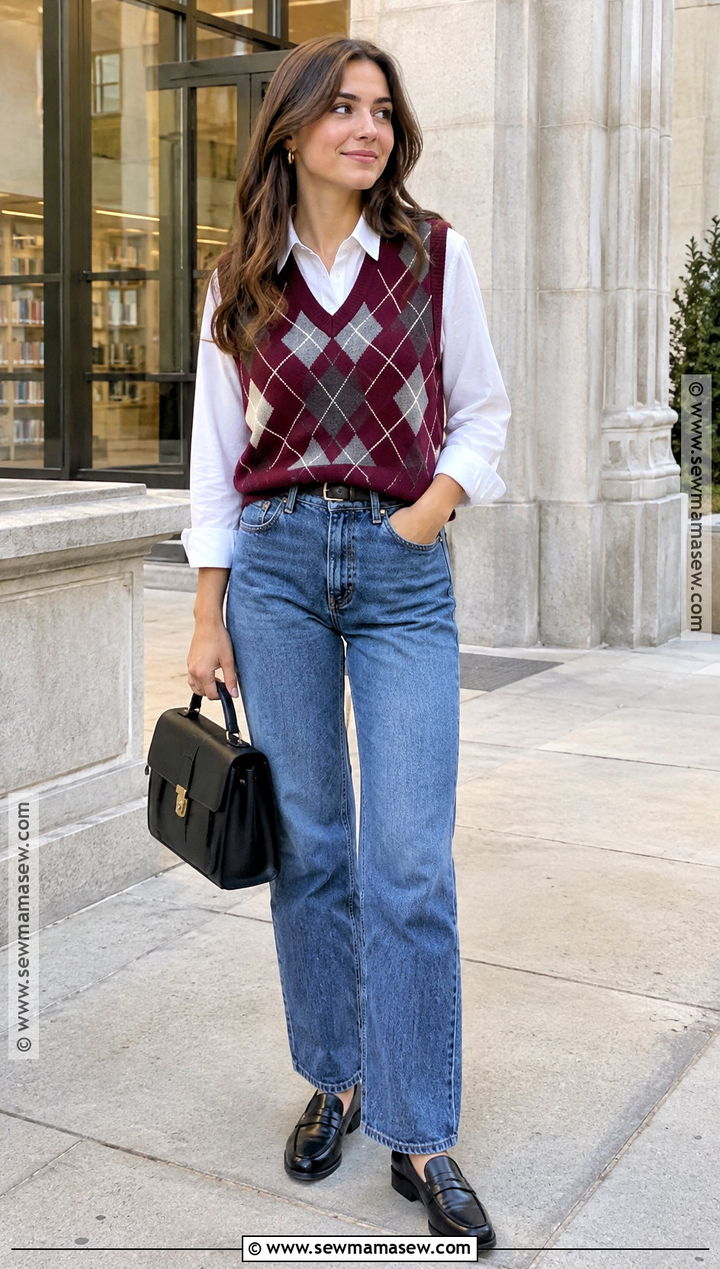 Autumn Sweater Vest And Button Down Outfit - 15 autumn casual style outfit ideas