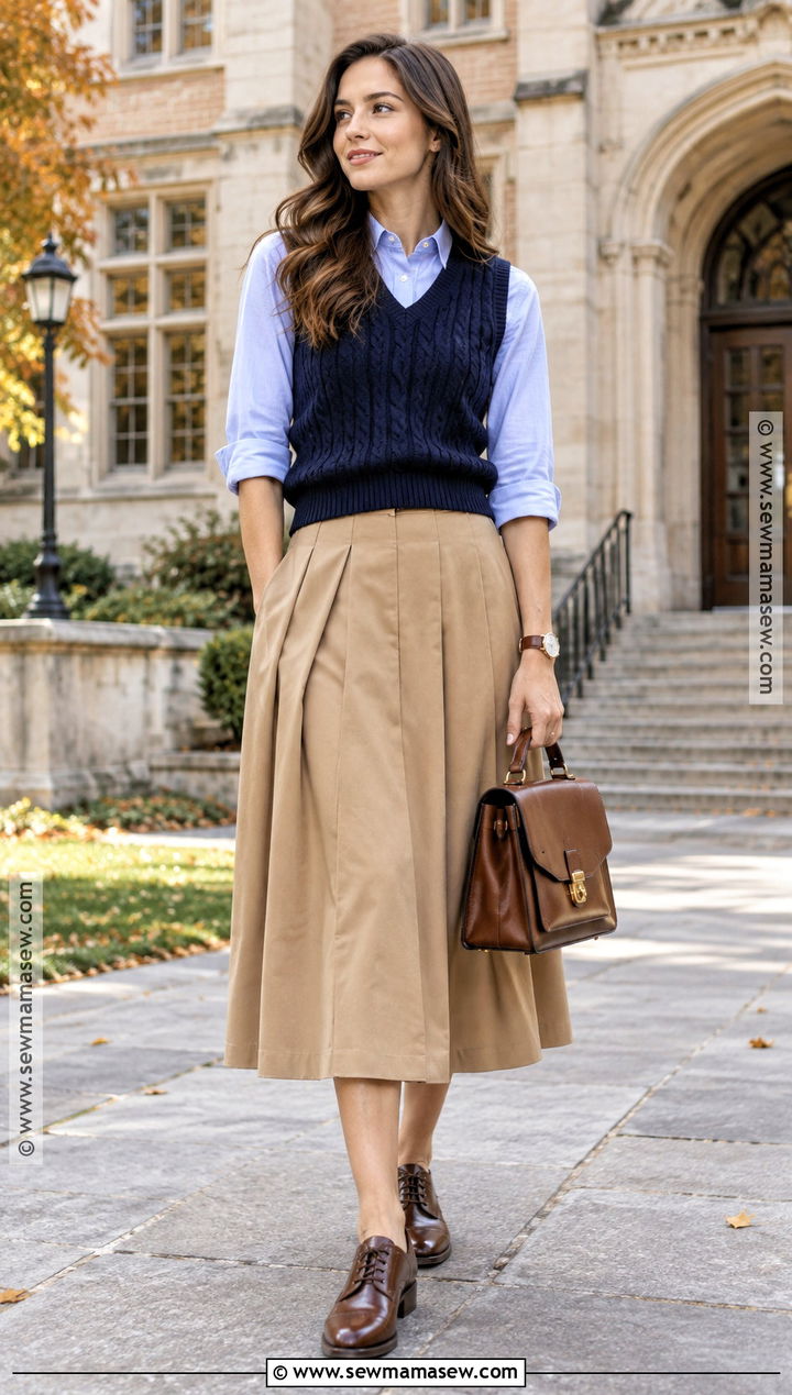 Autumn Sweater Vest And Oxford Shirt Outfit - 25 autumn fashion ideas for women