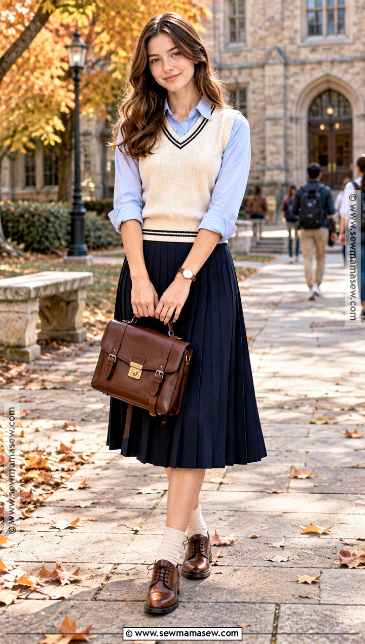 Autumn Sweater Vest And Pleated Skirt Outfit - 25 autumn style inspiration ideas