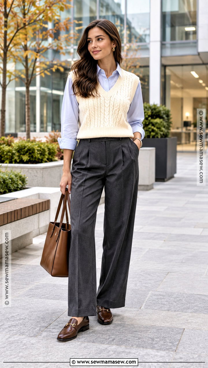 Autumn Sweater Vest With Button Down Shirt And Trousers - 20 Cozy Sweaters Autumn