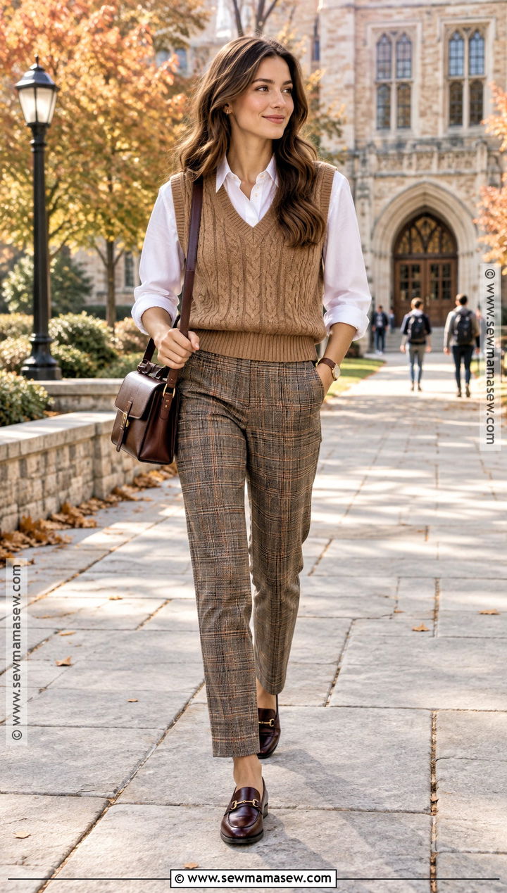 Autumn Sweater Vest With Shirt And Plaid Trousers - 15 autumn style essentials