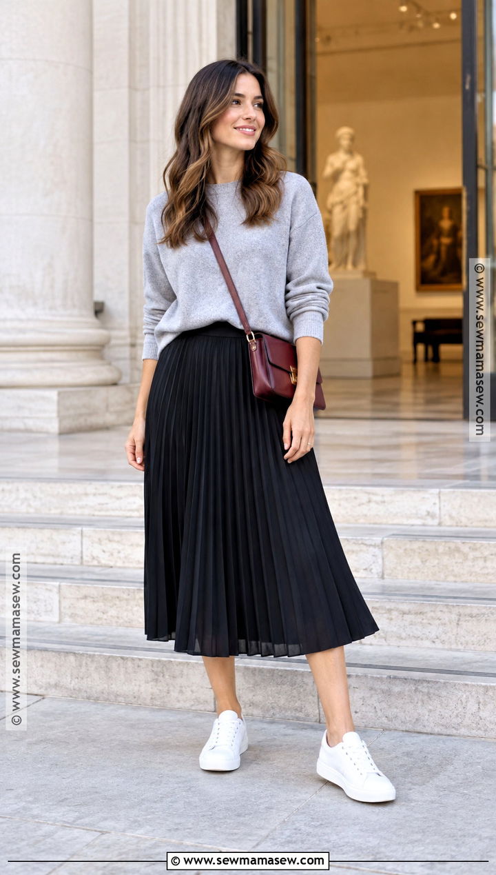 Autumn Sweatshirt And Midi Skirt Outfit - 25 autumn casual outfits for women