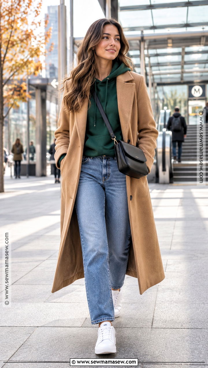 Autumn Tailored Coat And Hoodie Outfit - 15 autumn wardrobe motivation ideas