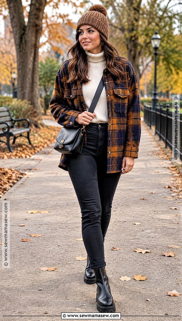 Autumn Tartan Shacket Outfit - 15 Autumn Patterned Clothing Ideas