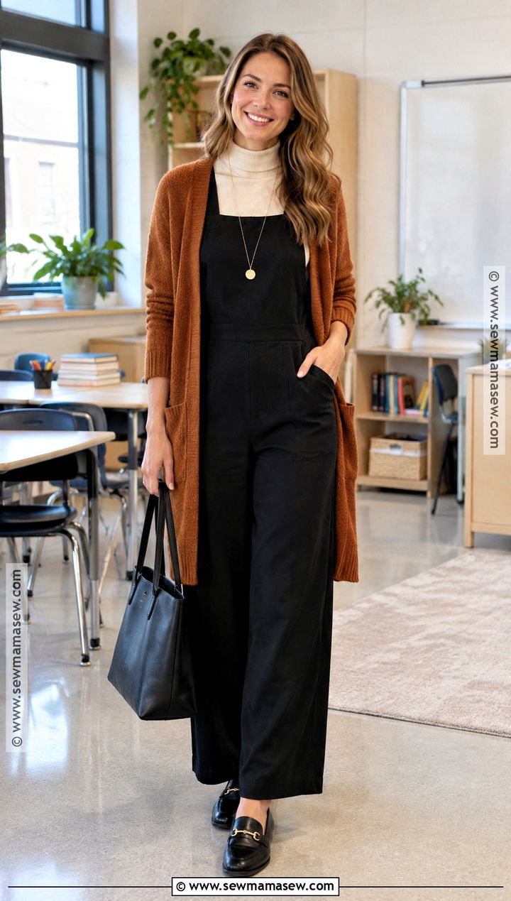 Autumn Teacher Outfit With Jumpsuit And Cardigan - 25 autumn teacher outfits