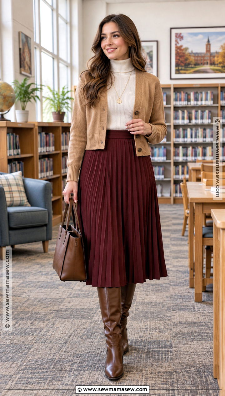 Autumn Teacher Outfit With Midi Skirt And Turtleneck - 20 autumn outfits for teachers