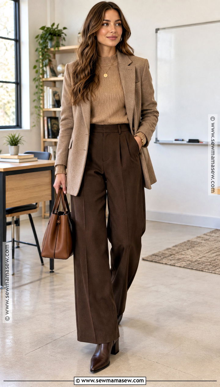Autumn Teacher Outfit With Monochrome Brown Layers - 25 autumn teacher outfits