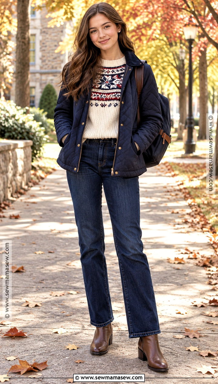 Autumn Teen Fair Isle Sweater And Dark Denim Outfit - 15 autumn teen outfits