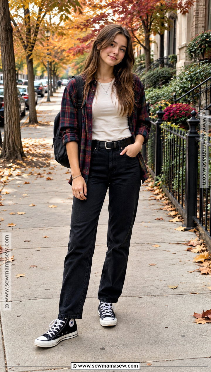 Autumn Teen Flannel Shirt And Black Jeans Outfit - 15 autumn teen outfits