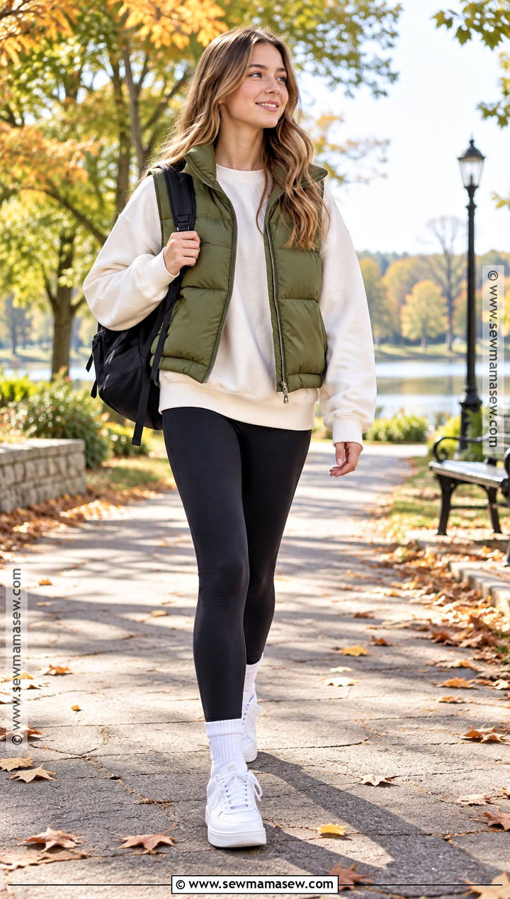 Autumn Teen Puffer Vest And Leggings Outfit - 15 autumn teen outfits