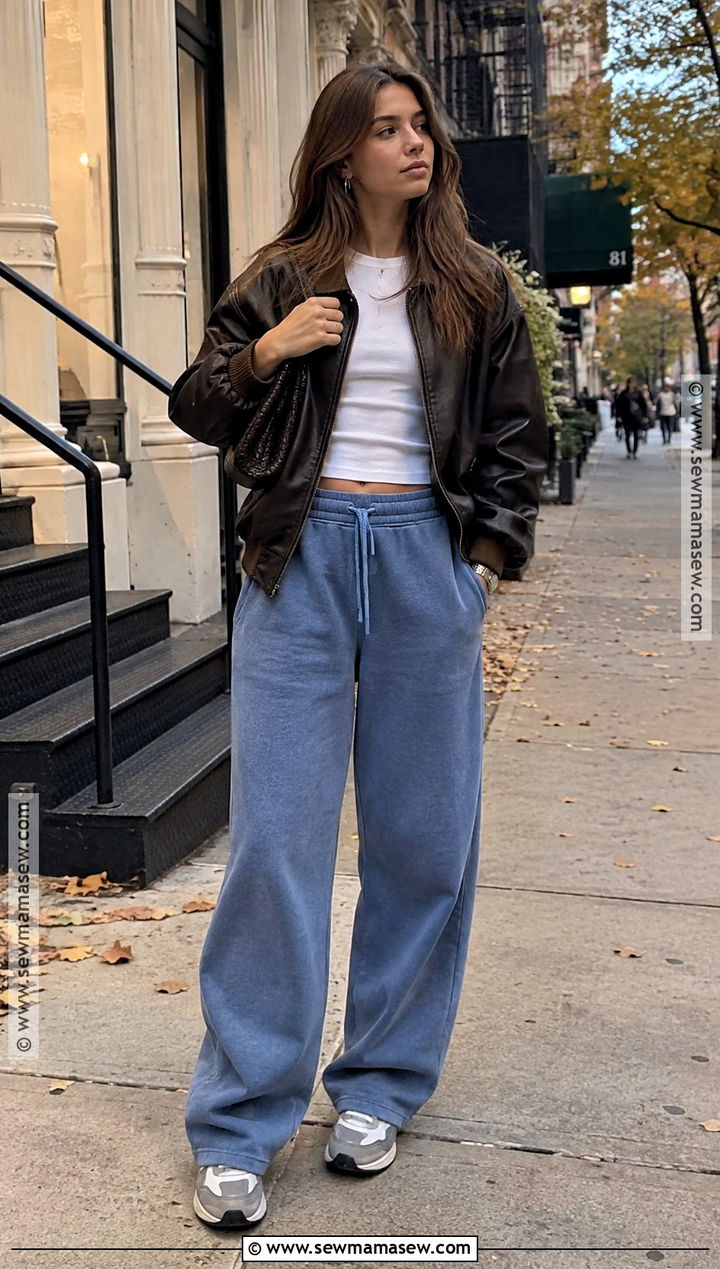 Autumn Tie Sweatpants With A Leather Bomber Jacket - 15 brandy melville autumn tie sweatpants ideas