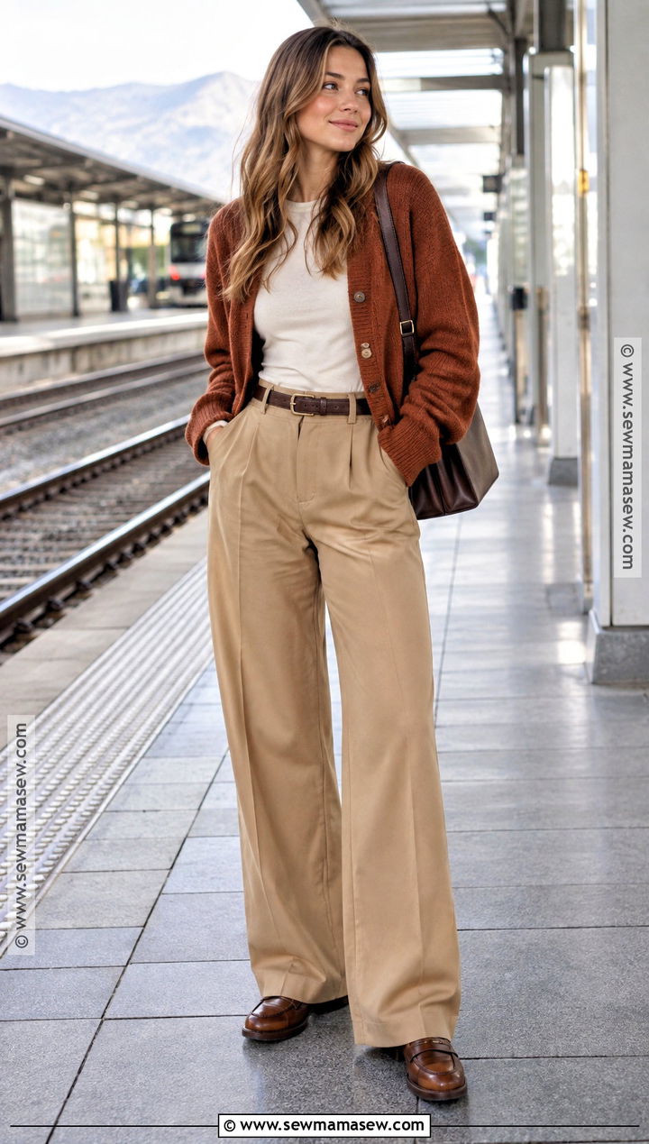 Autumn Travel Outfit With Cardigan And Wide Leg Pants - 20 autumn travel outfit ideas