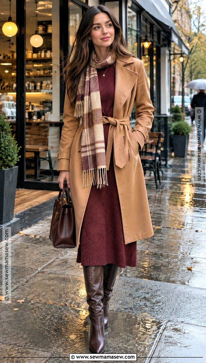 Autumn Trench Coat And Knit Dress Outfit - 15 autumn chic style ideas
