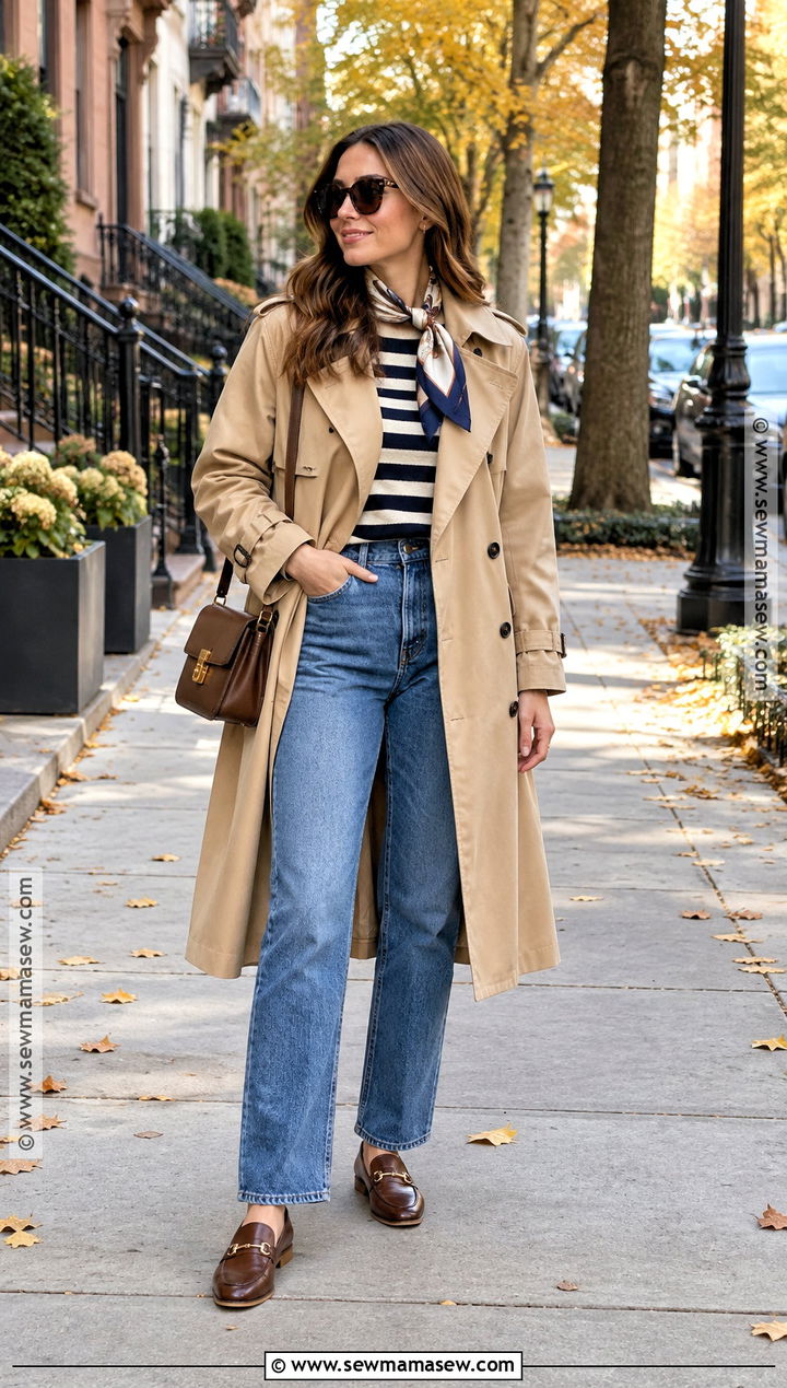 Autumn Trench Coat And Straight Leg Jeans Outfit - 25 autumn style outfits