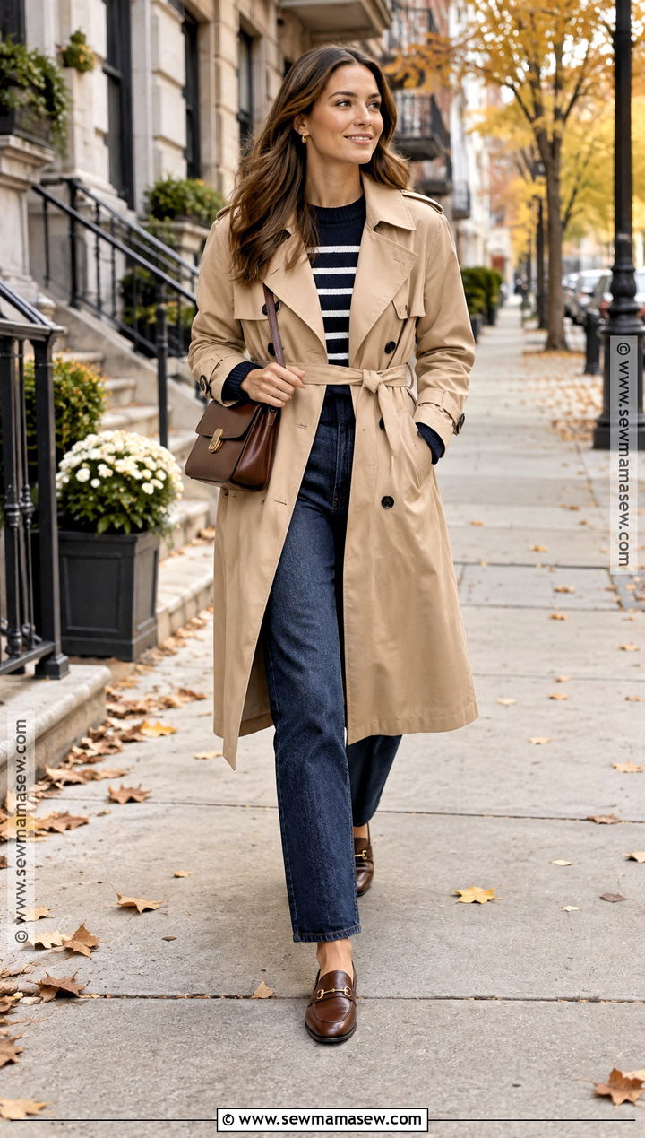 Autumn Trench Coat And Straight Leg Jeans Outfit - 25 autumn fashion ideas for women