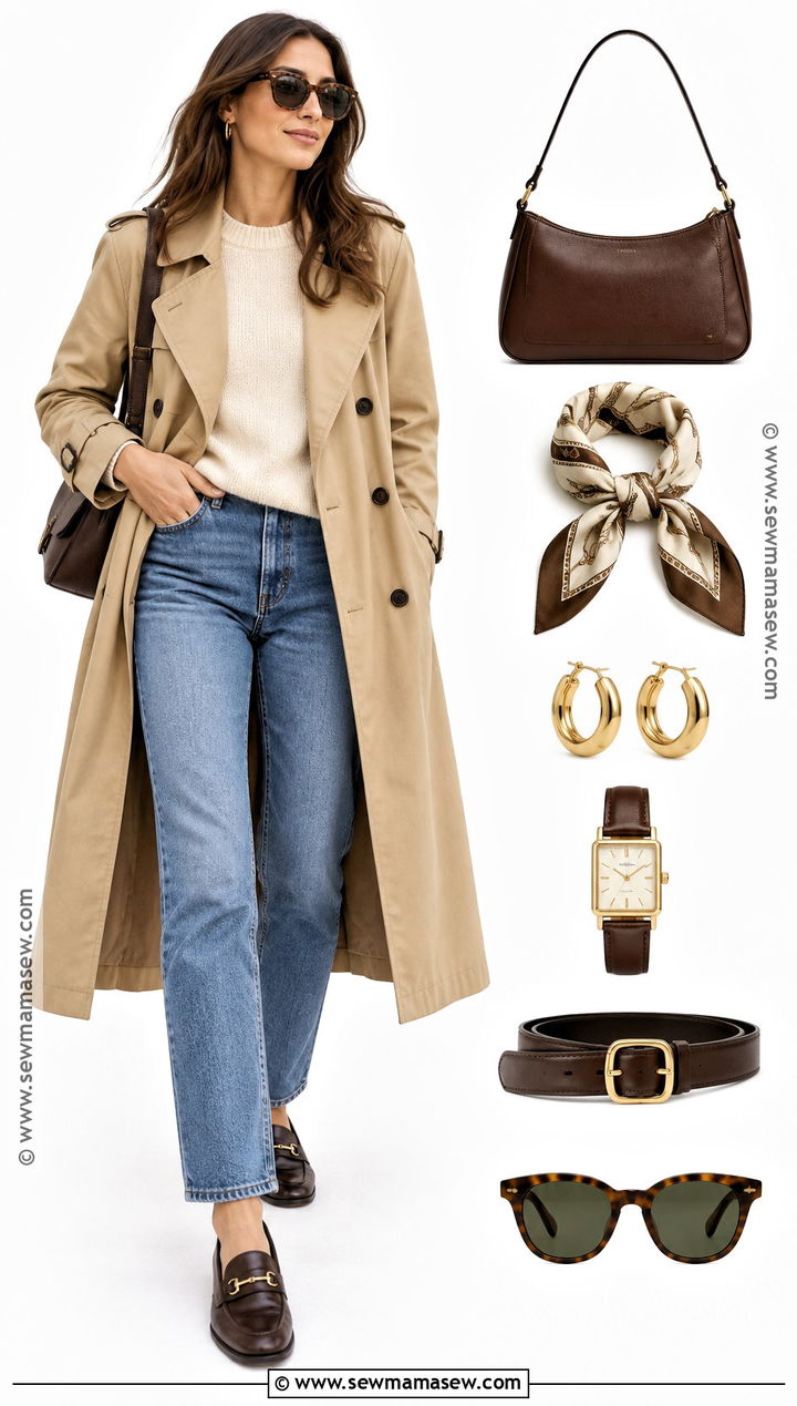 Autumn Trench Coat Outfit With Jeans - 15 autumn outfit collage with accessories