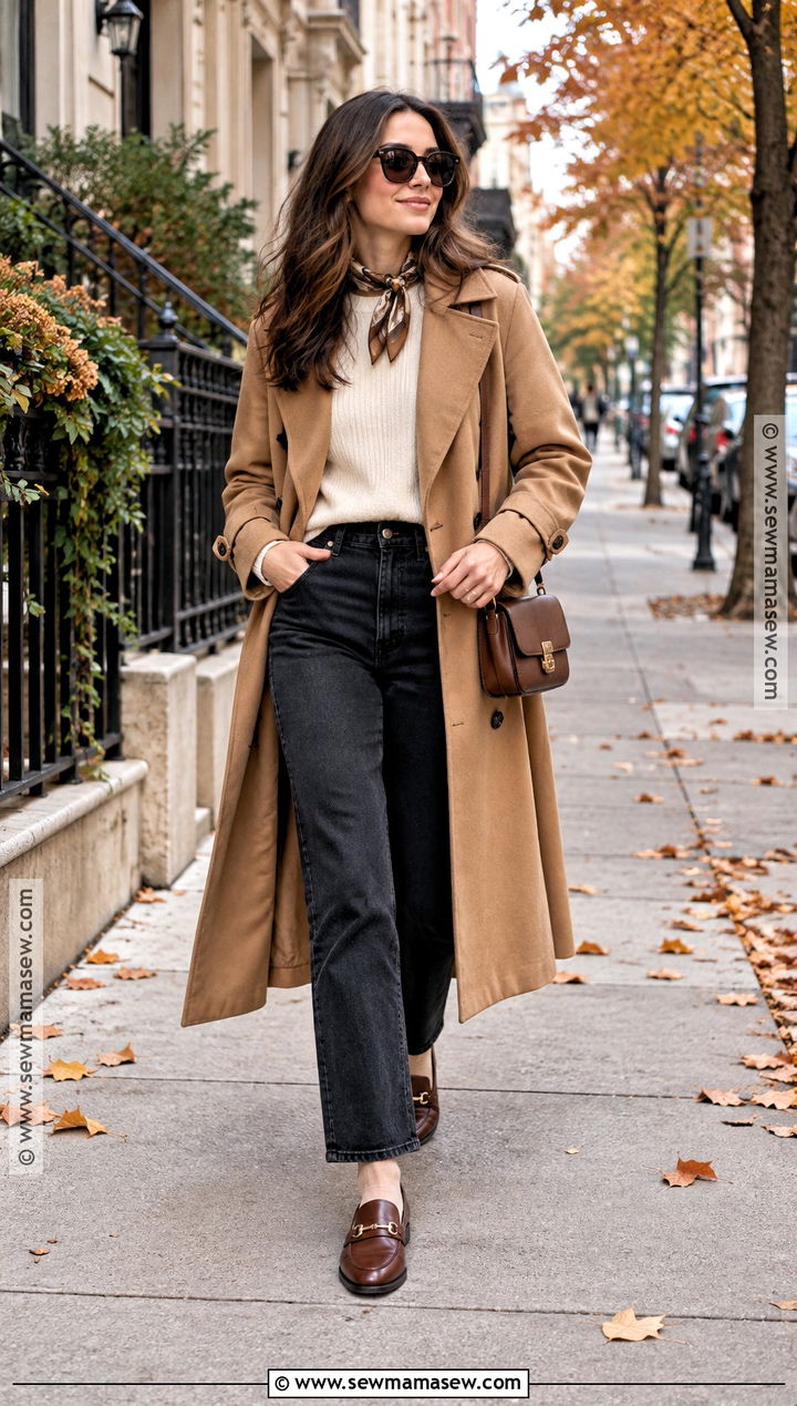 Autumn Trench Coat With Jeans And Loafers - 15 Autumn Fashion Ensemble Ideas