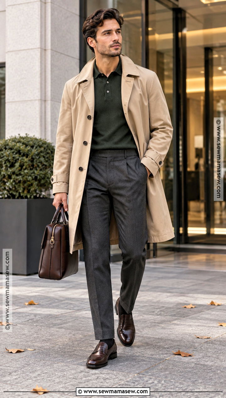 Autumn Trench Coat With Knit Polo Outfit - 15 autumn men outfit ideas 2026
