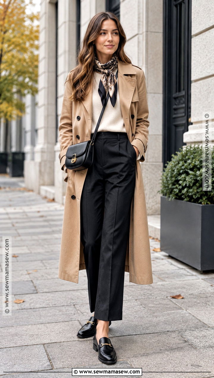 Autumn Trench Coat and Black Trousers Outfit - 25 autumn fits aesthetic