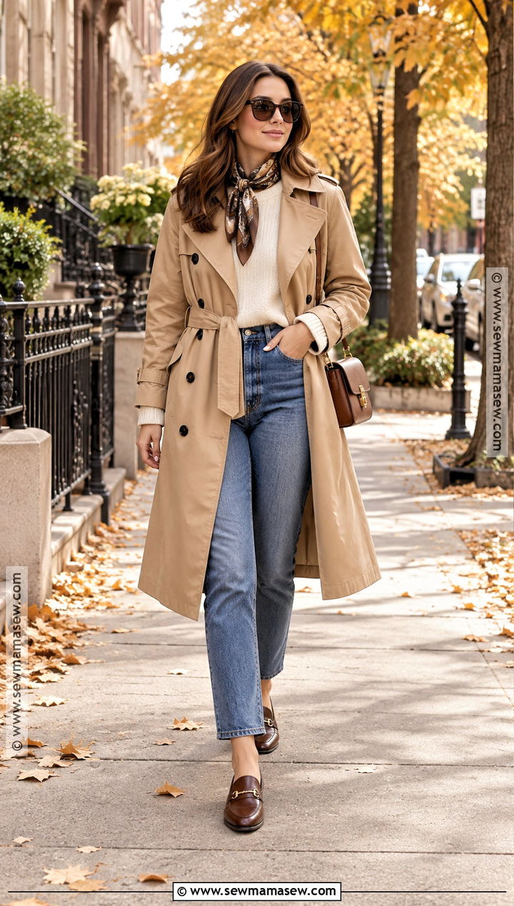 Autumn Trench Coat and Straight Leg Jeans Outfit - 25 outfit ideas for autumn