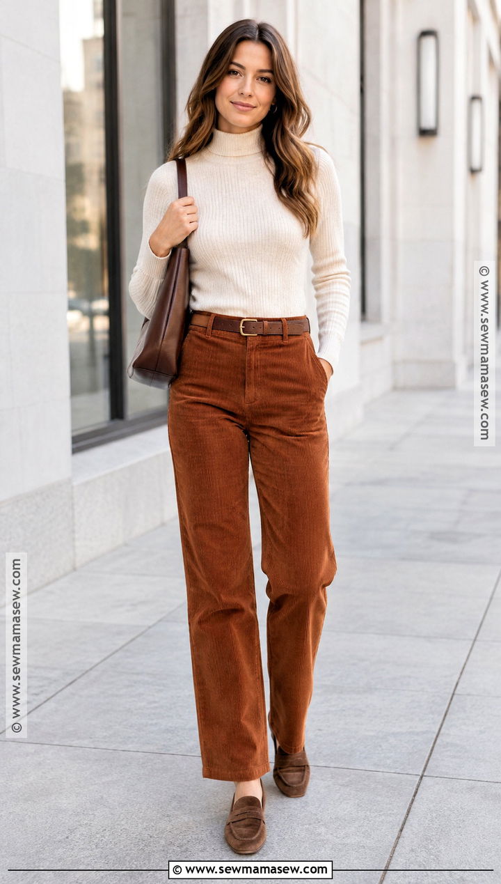 Autumn Turtleneck And Corduroy Pants Outfit - 25 autumn casual outfits for women
