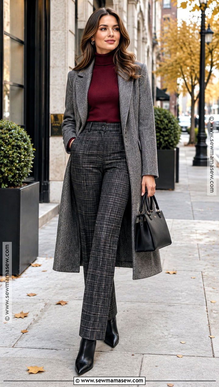 Autumn Turtleneck And Plaid Trousers Outfit - 25 autumn wear ideas