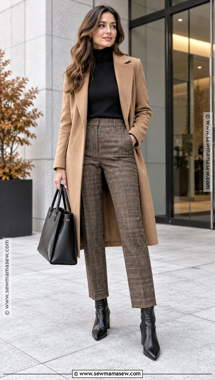 Autumn Turtleneck And Plaid Trousers Outfit - 25 autumn capsule wardrobe ideas 2026