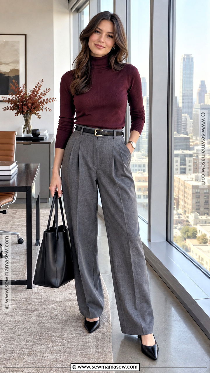 Autumn Turtleneck And Pleated Trousers Outfit - 20 Autumn Smart Casual Women Work Outfits