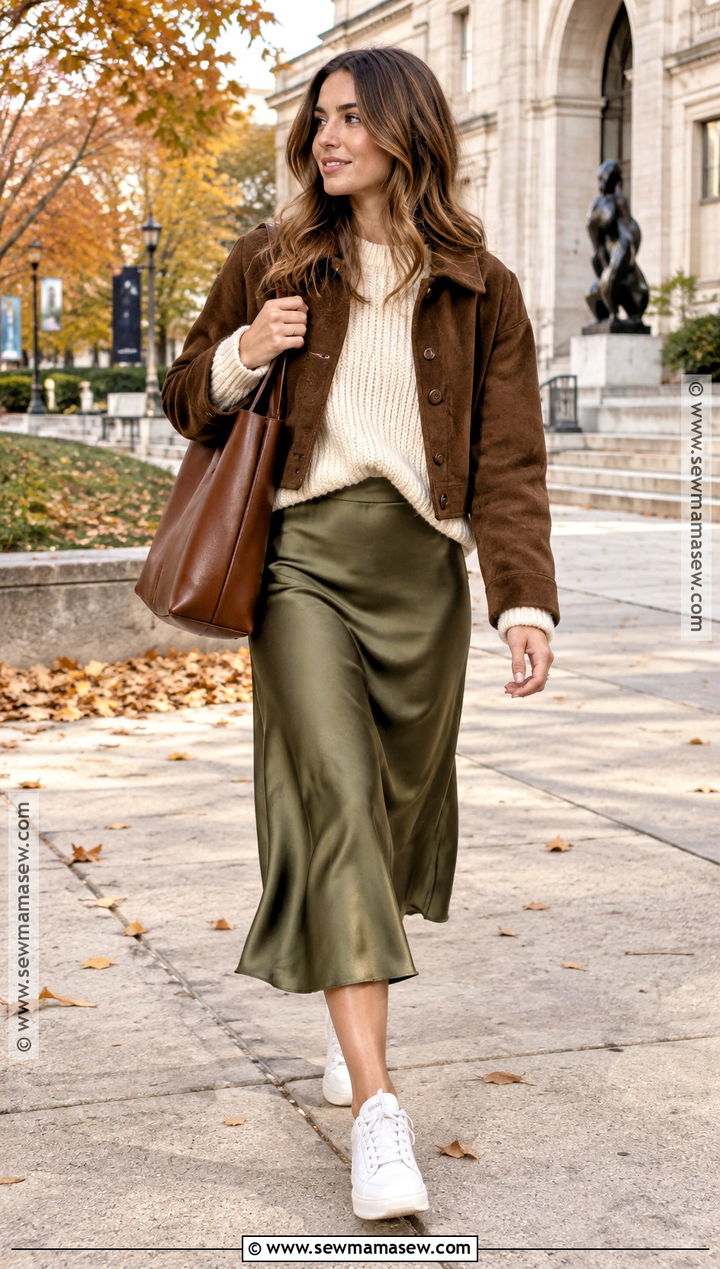 Autumn Uni Slip Skirt And Chunky Knit Outfit - 25 uni outfits autumn