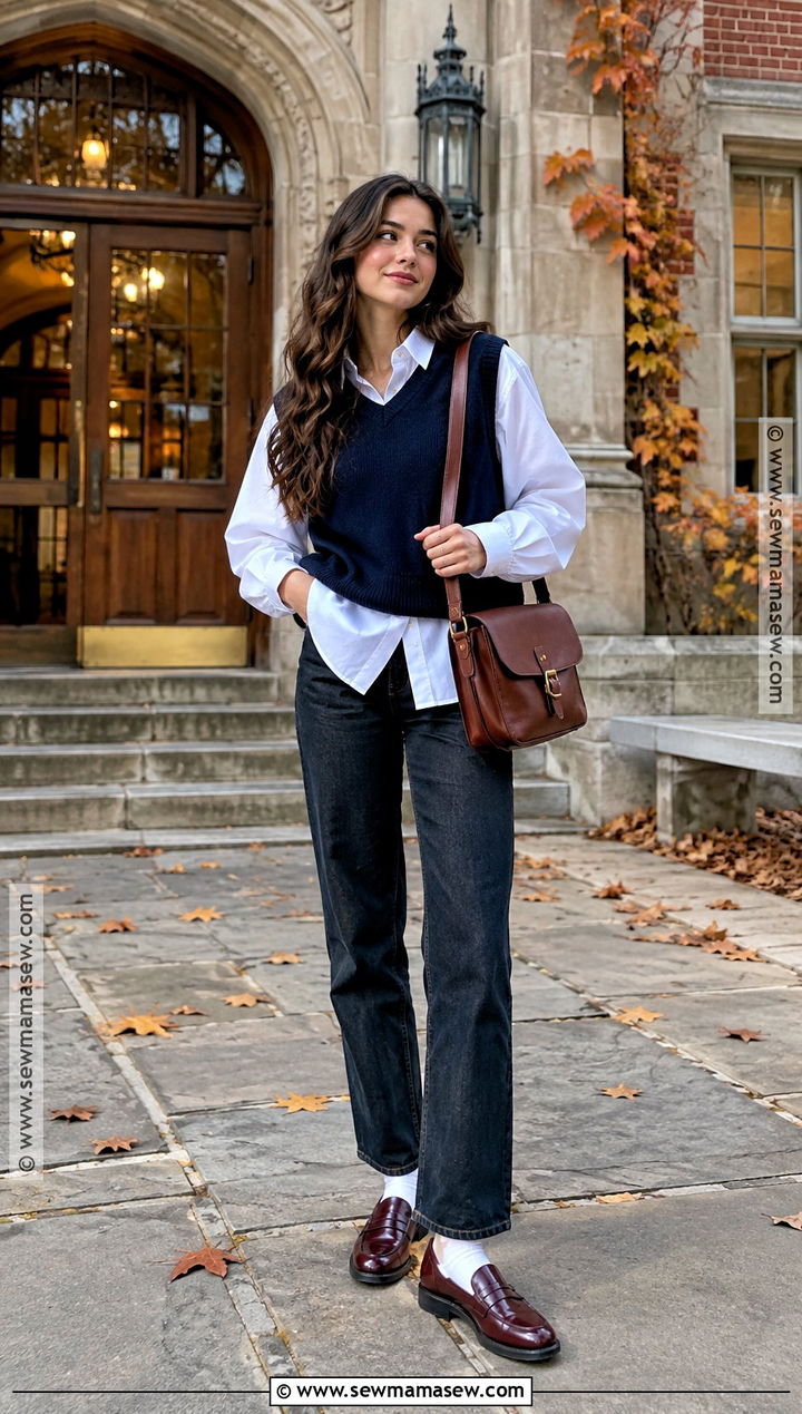 Autumn Uni Sweater Vest And White Shirt Outfit - 25 uni outfits autumn