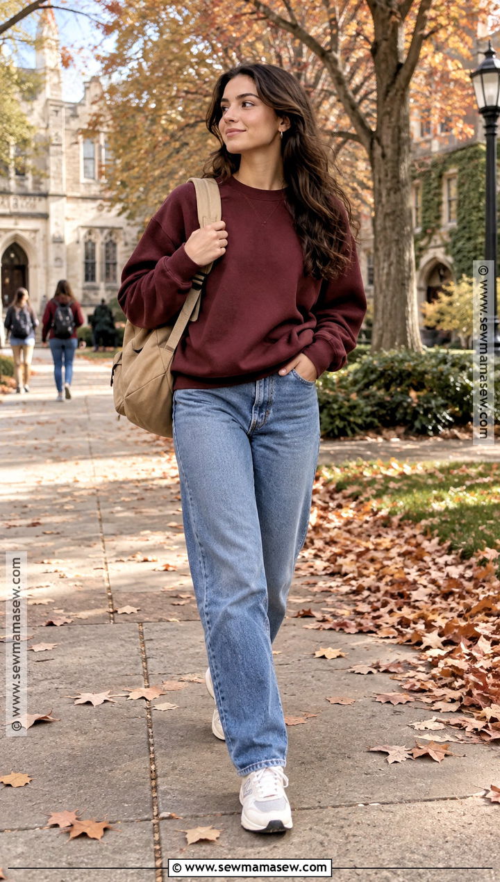 Autumn Uni Sweatshirt And Straight Leg Jeans Outfit - 25 uni outfits autumn