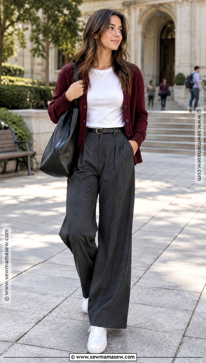 Autumn Uni Tailored Trousers And Sneakers Outfit - 25 uni outfits autumn