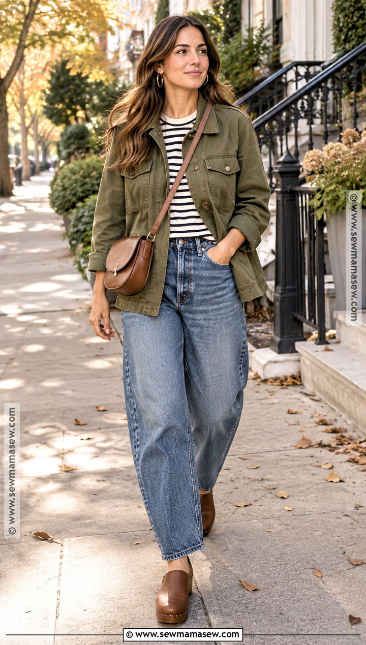 Autumn Utility Jacket And Barrel Jeans Outfit - 25 autumn fashion ideas for women