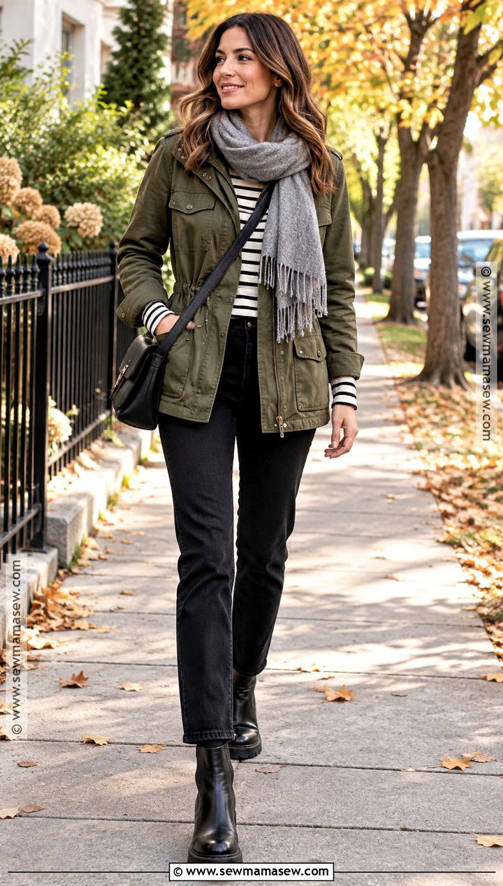 Autumn Utility Jacket And Black Jeans Outfit - 15 Autumn Fashion Outfit Ensemble Ideas