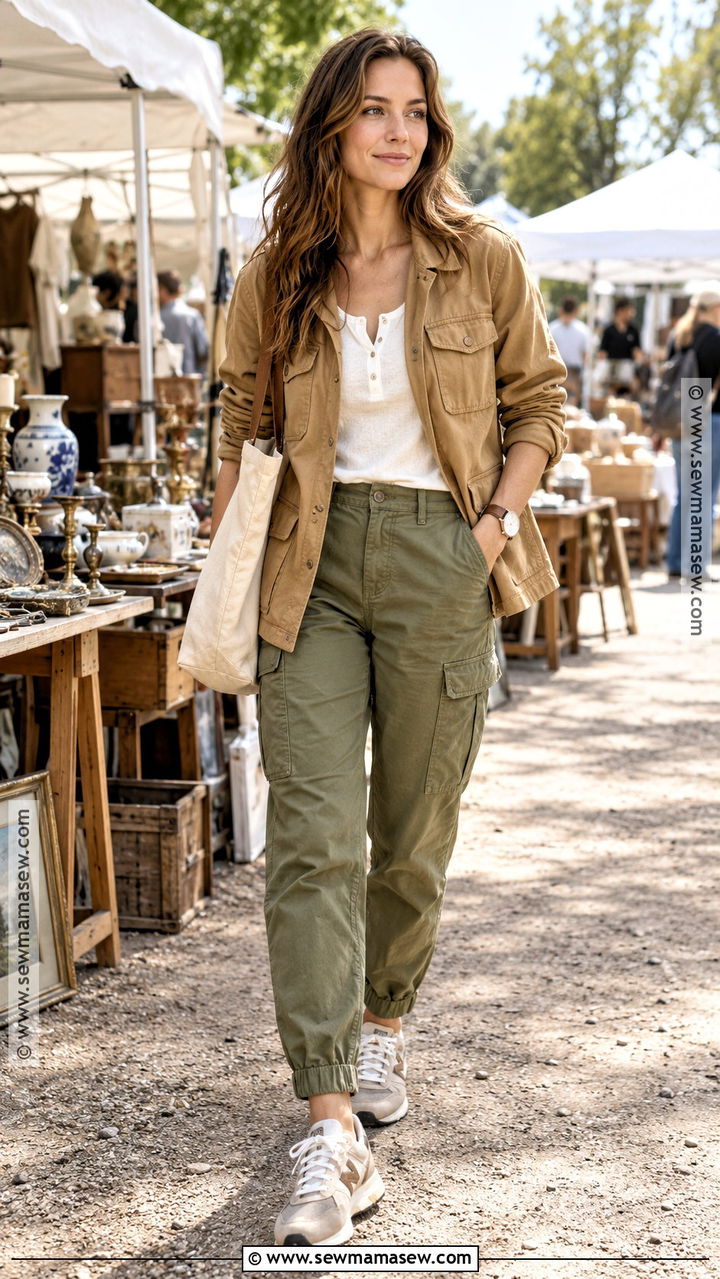 Autumn Utility Jacket Henley Top And Cargo Pants Outfit - 20 autumn weekend outfit ideas