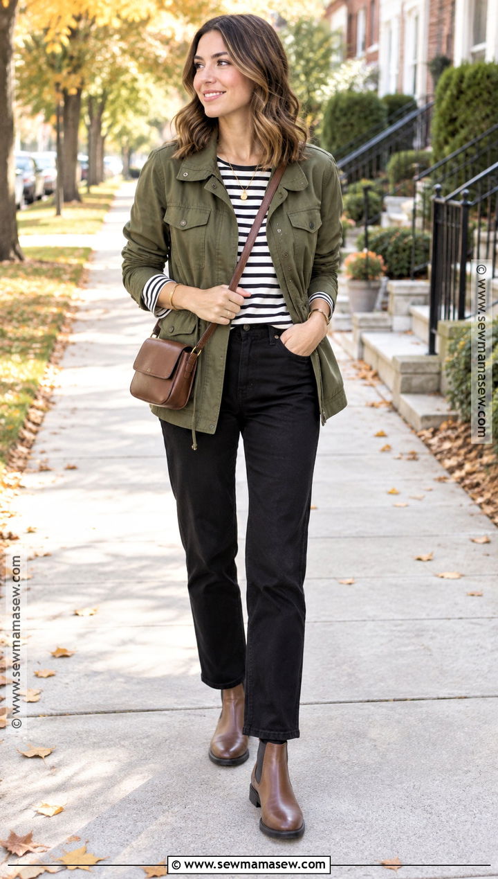 Autumn Utility Jacket and Black Pants Outfit - 15 autumn fashion style tips ideas