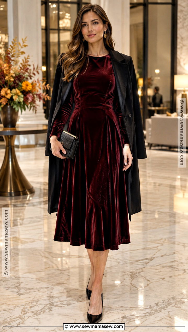 Autumn Velvet Midi Dress Outfit - 20 dresses for autumn
