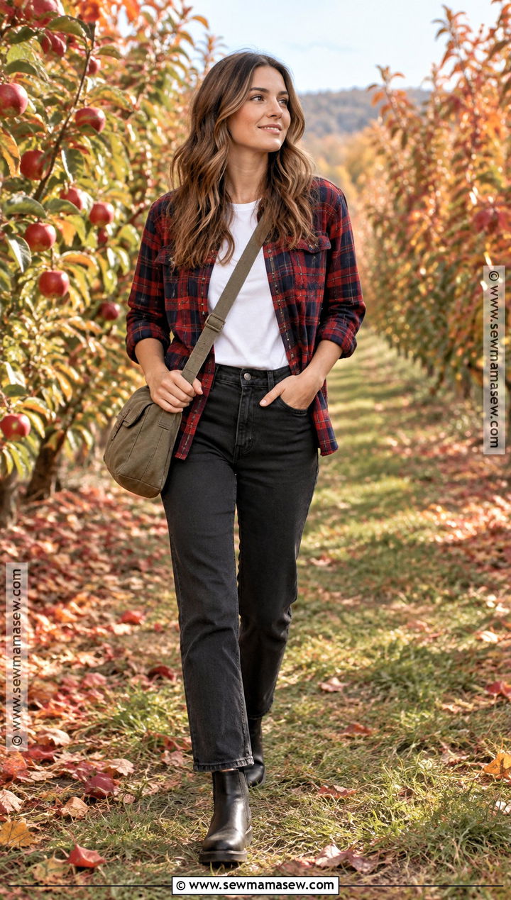 Autumn Walk Outfit With Flannel Shirt And Black Jeans - 25 autumn walk outfit ideas