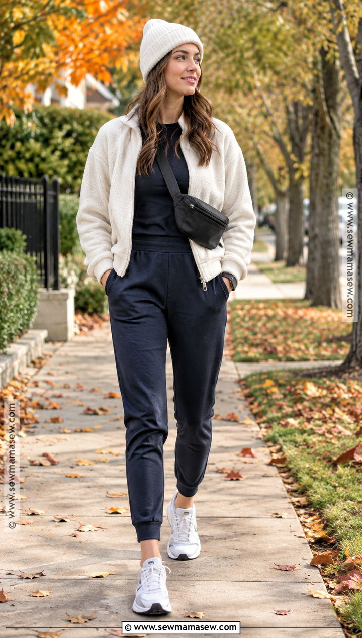 Autumn Walk Outfit With Fleece Jacket And Joggers - 25 autumn walk outfit ideas