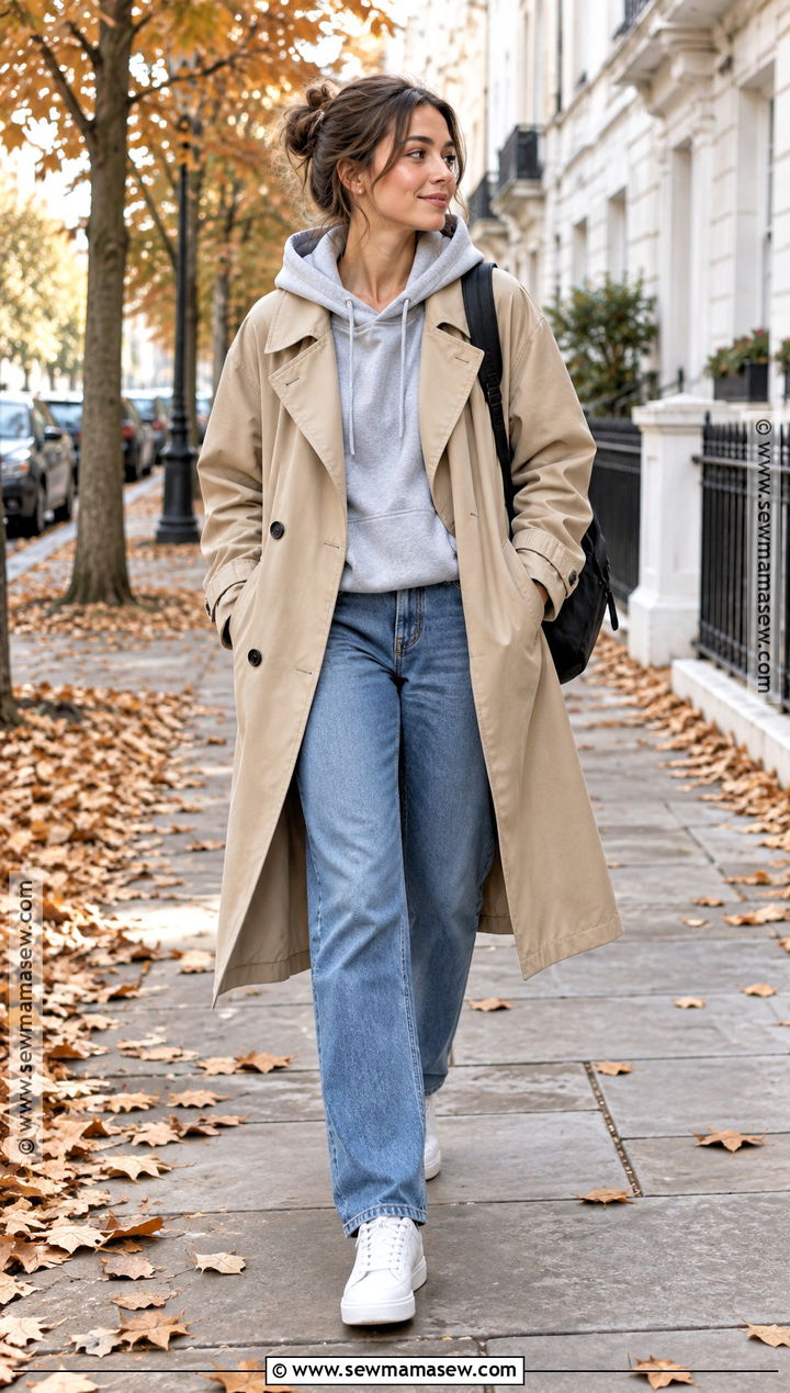 Autumn Walk Outfit With Hoodie And Trench Coat - 25 autumn walk outfit ideas