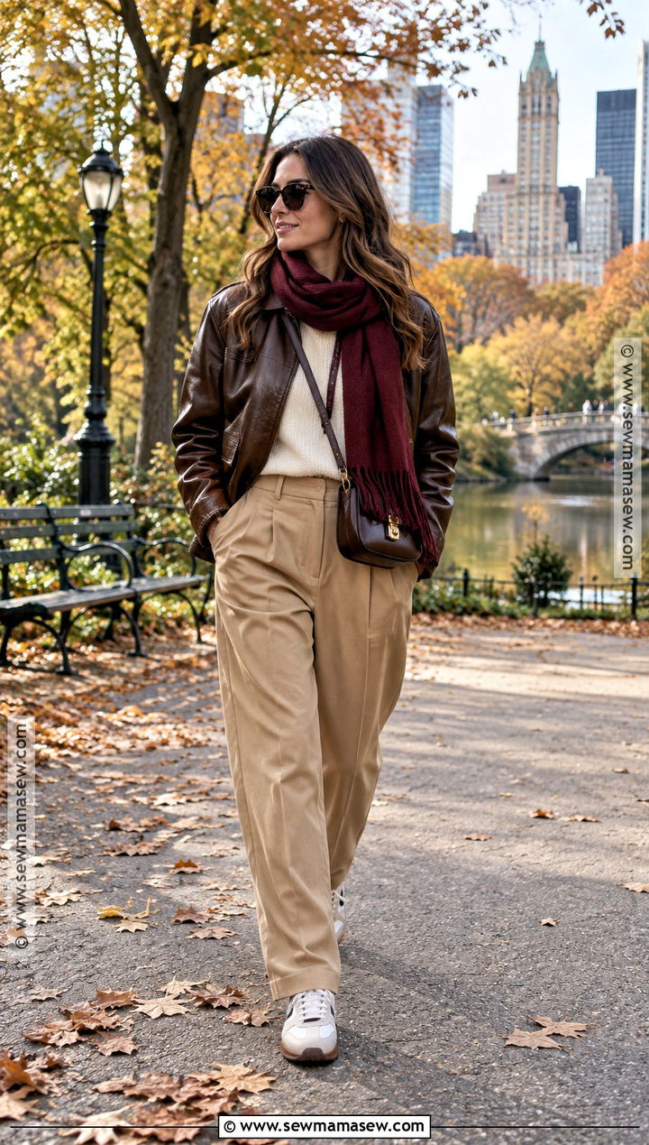 Autumn Walk Outfit With Leather Jacket And Trousers - 25 autumn walk outfit ideas