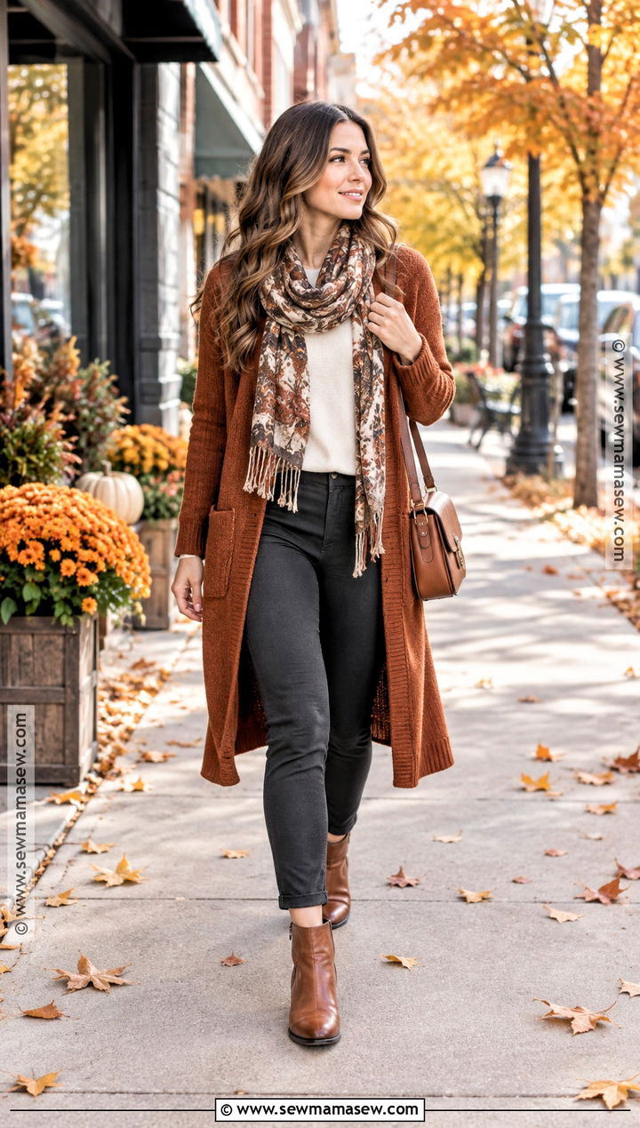 Autumn Walk Outfit With Long Cardigan And Ankle Boots - 25 autumn walk outfit ideas