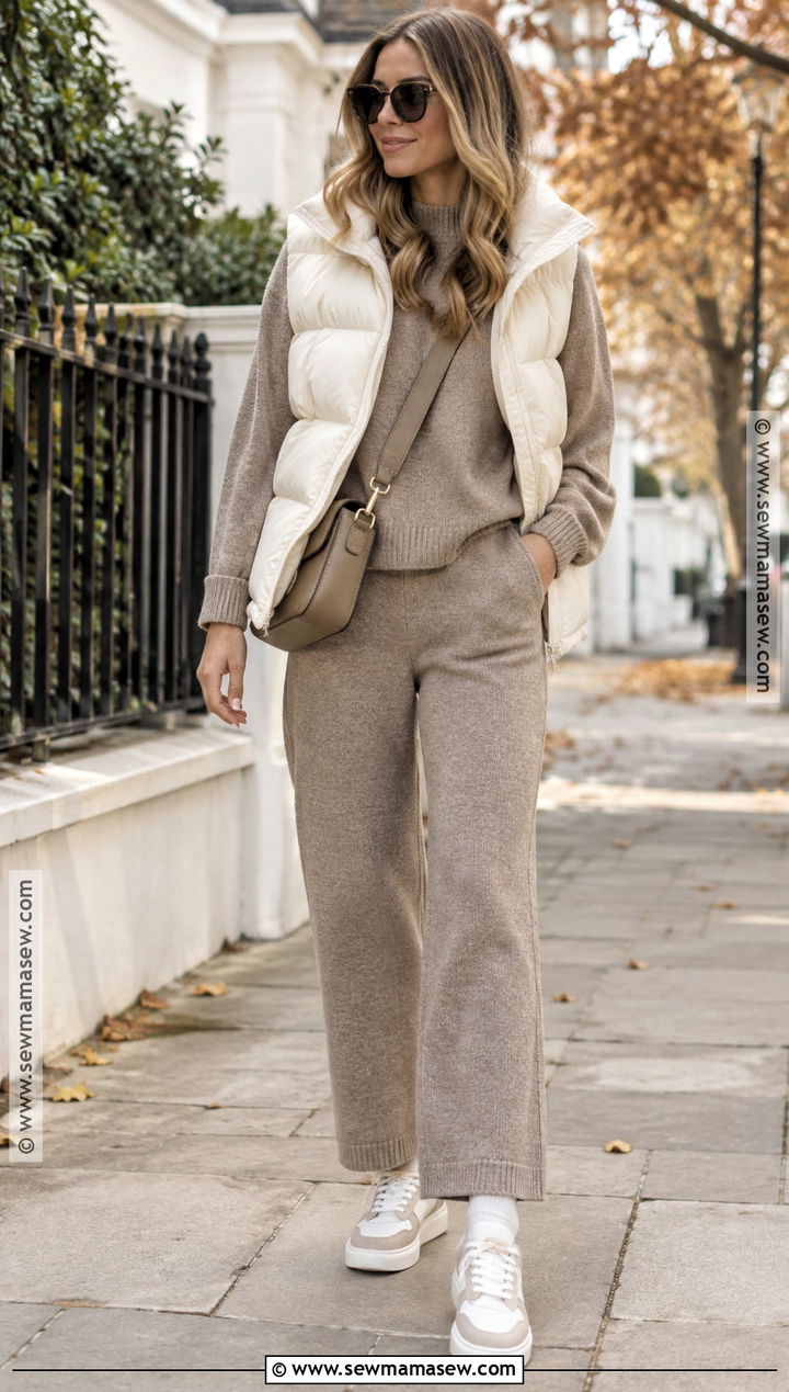 Autumn Walk Outfit With Matching Knit Set - 25 autumn walk outfit ideas