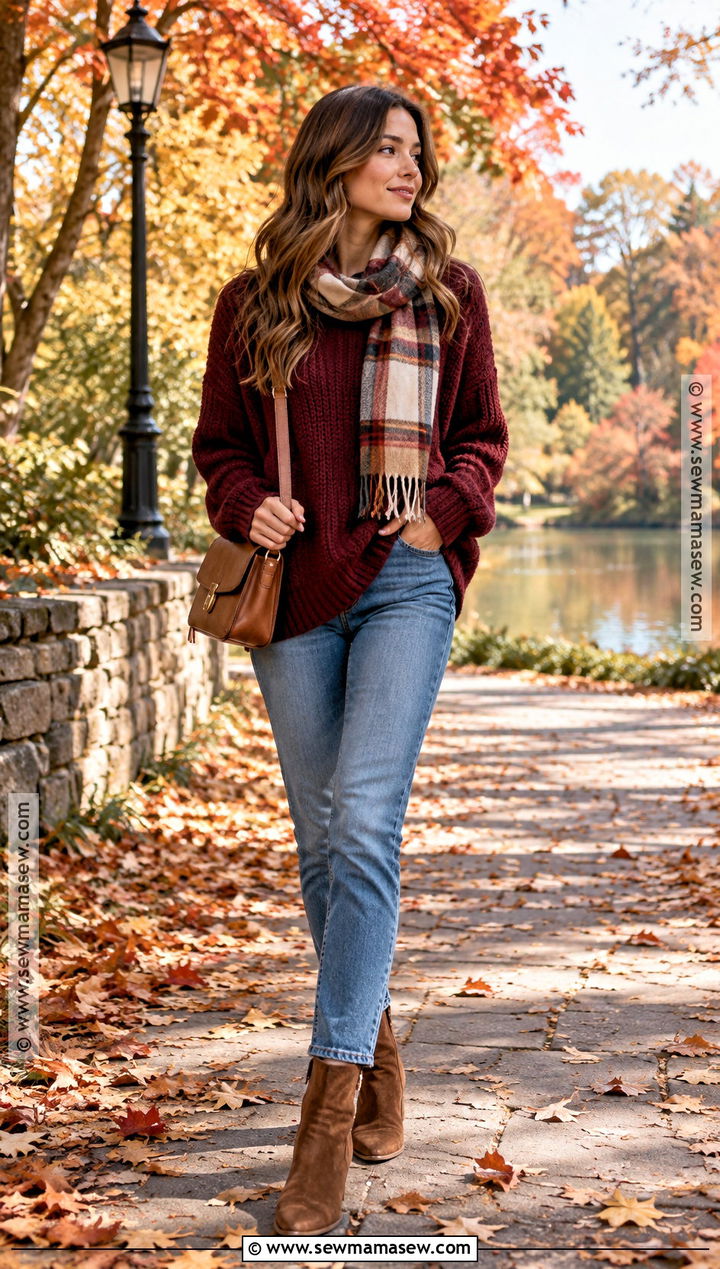Autumn Walk Outfit With Oversized Sweater And Jeans - 25 autumn walk outfit ideas
