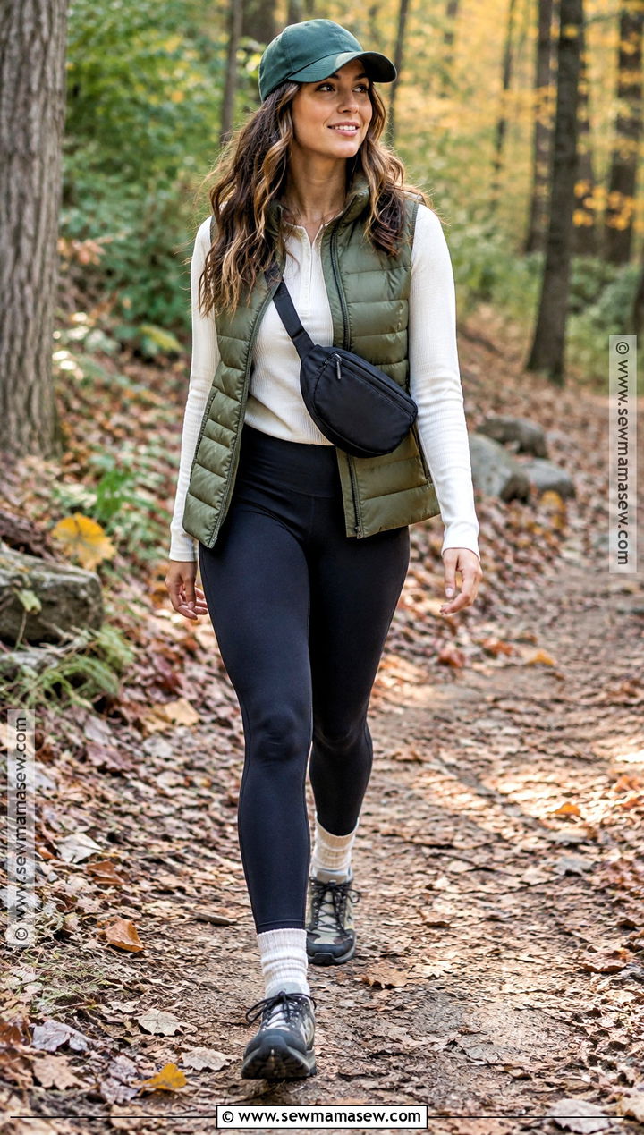Autumn Walk Outfit With Puffer Vest And Leggings - 25 autumn walk outfit ideas