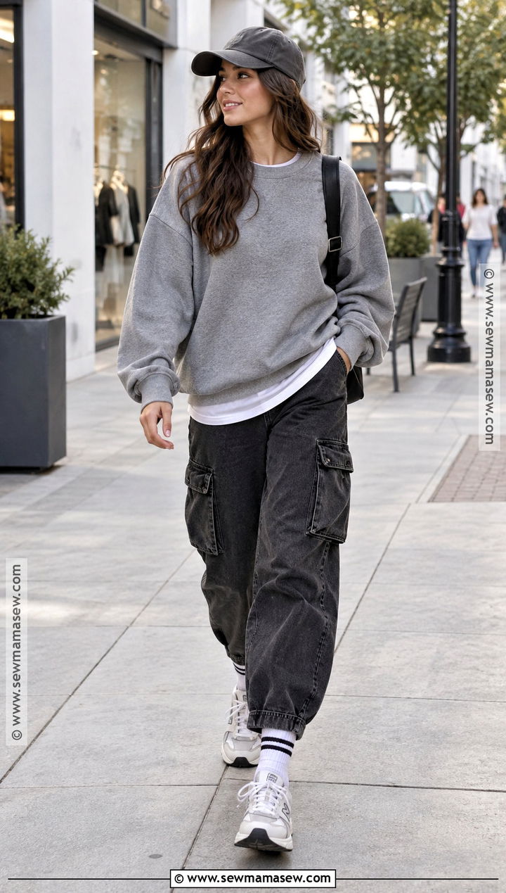 Autumn Walk Outfit With Sweatshirt And Cargo Jeans - 25 autumn walk outfit ideas
