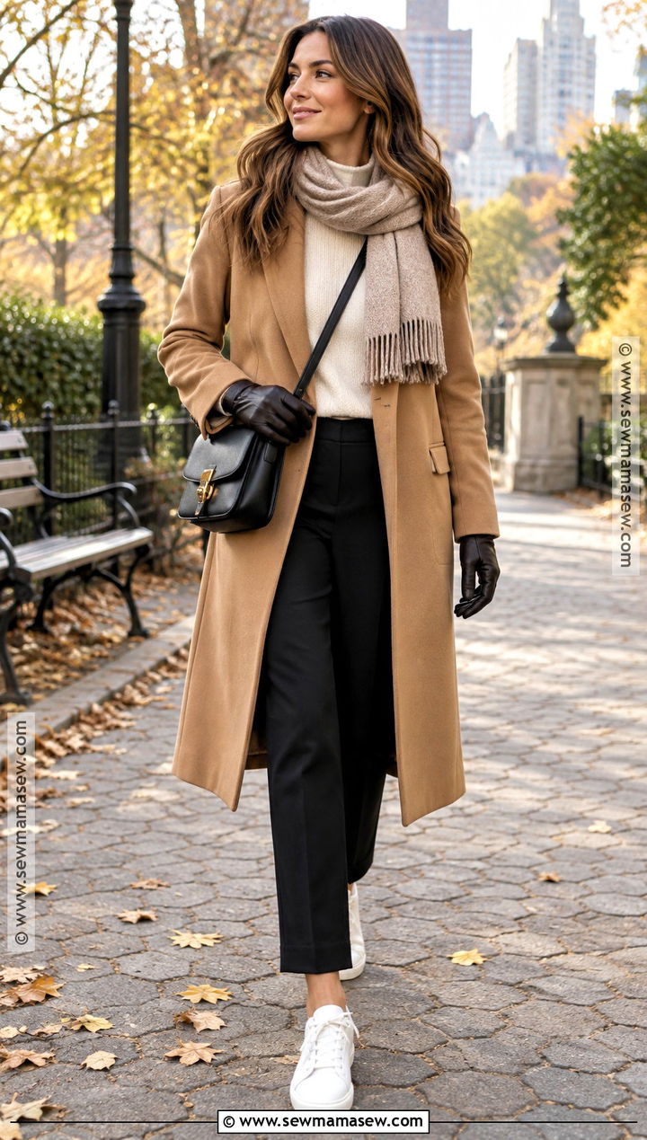 Autumn Walk Outfit With Wool Coat And Sneakers - 25 autumn walk outfit ideas