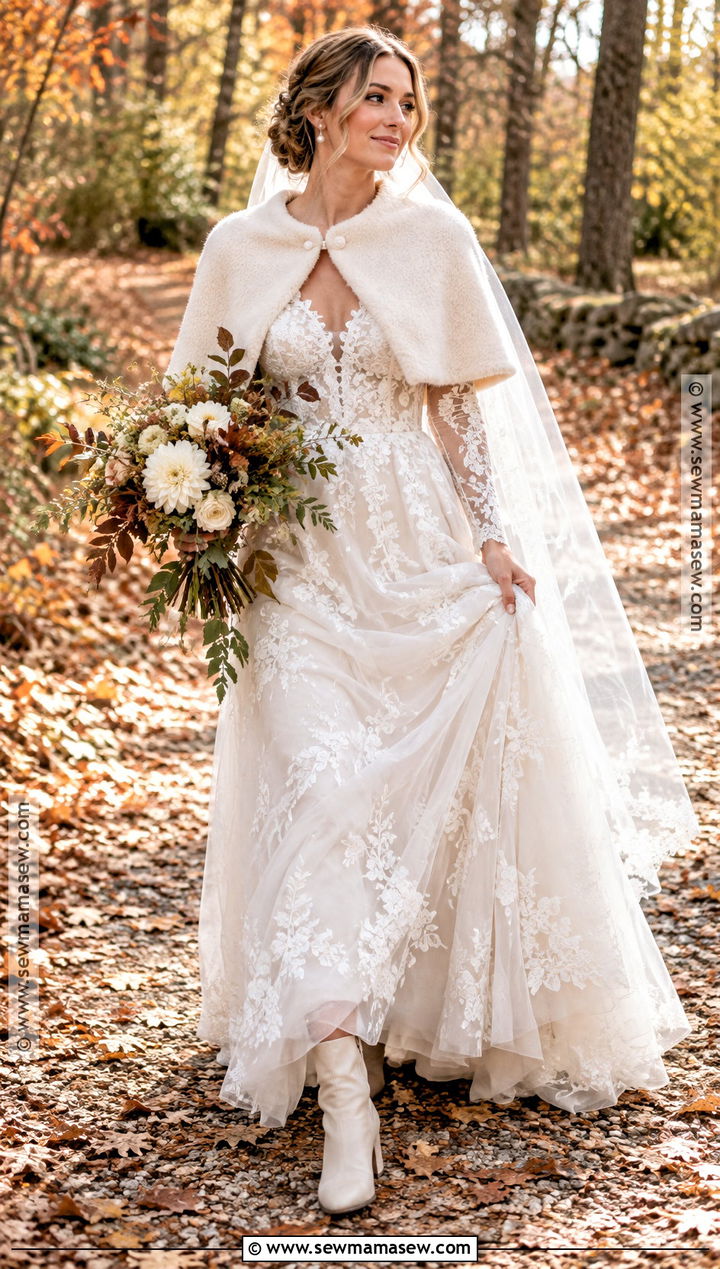 Autumn Wedding Dress With Bridal Boots - 20 wedding dress autumn ideas